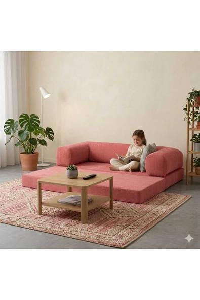 HEREV 180X90 SÜNGER KANEPE YIKANABİLİR KADİFE KUMAŞLI KOLTUK Pembe ürün görseli 1
