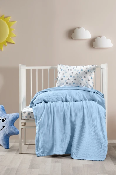 Sabia %100 Pamuk Bebek Müslin Takımı | 3’lü Set – Çarşaf, Yastık, Müslin Battaniye ürün görseli 1