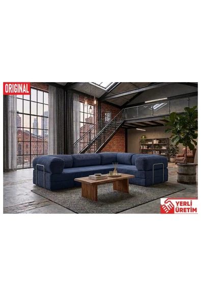 HEREV KK300X200 KÖŞE KOLTUK 2 YATAKLI FİTİLLİ KADİFE KUMAŞLI ŞARK KÖŞE Lacivert ürün görseli 1