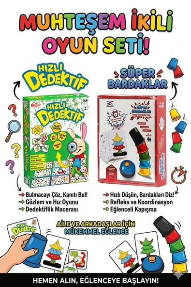 2 Oyun Bir Arada: Hızlı Dedektif + Süper Bardaklar - Aile Boyu Eğlence ve Zeka Seti ürün görseli 1