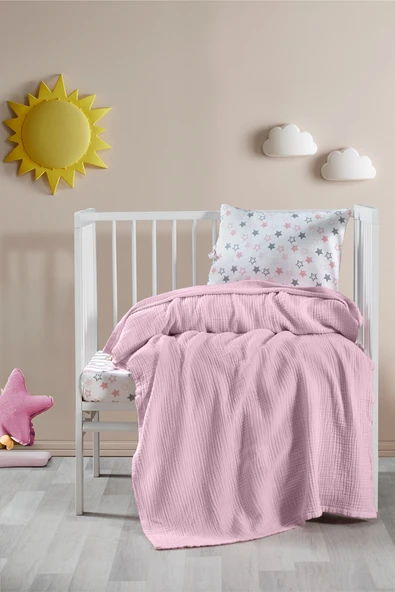 Sabia %100 Pamuk Bebek Müslin Takımı | 3’lü Set – Çarşaf, Yastık, Müslin Battaniye ürün görseli 1
