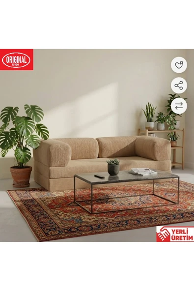 HEREV 180X90 SÜNGER KANEPE YIKANABİLİR KADİFE KUMAŞLI KOLTUK Bej ürün görseli 1