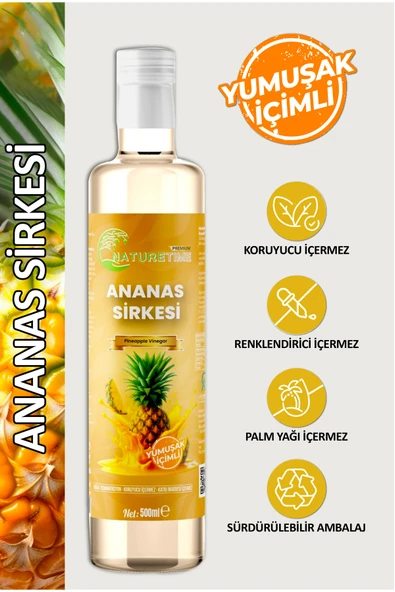 Naturetime Premium Ananas Sirkesi 500 ml Pestisit & Ağır Metal İçermez Analizli Organik Doğal Fermantasyon ürün görseli 1