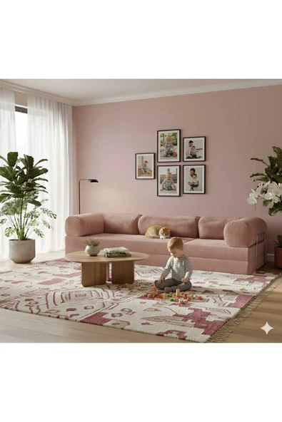 HEREV K300X100 KÖŞE KOLTUK TAKIMI YIKANABİLİR KADİFE KUMAŞLI MODÜLER KÖŞE TAKIMI Pembe ürün görseli 1