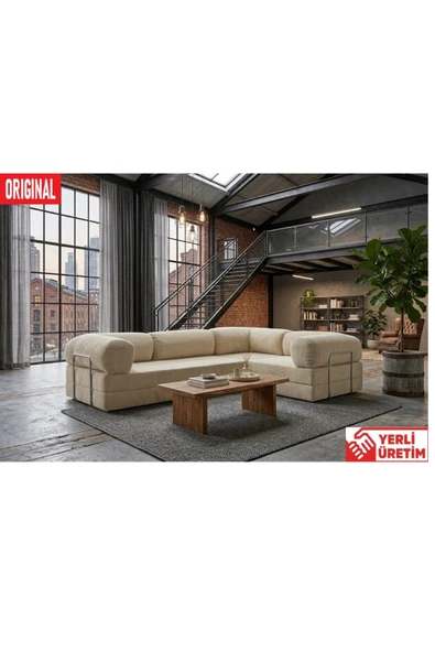 HEREV KK300X200 KÖŞE KOLTUK 2 YATAKLI FİTİLLİ KADİFE KUMAŞLI ŞARK KÖŞE Beyaz ürün görseli 1