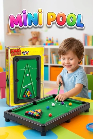 Mini Pool Bilardo Seti - 30 CM Bilardo Masası Seti Eğitici ve Eğlenceli Taşınabilir Masaüstü Oyunu ürün görseli 1