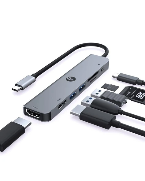 Vcom CUE39 Type-C To Hdmi(4K@60Hz)+Hdmi(1080P@60Hz)+Usb3.0+SD2.0+TF2.0+Pd 3.0 100W Çoklayıcı ürün görseli 1