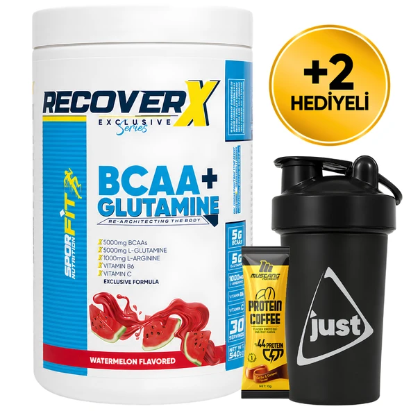 Sporfit Nutrition RecoverX BCAA Amino Asit Tozu + L-Glutamine 540 Gr Glutamin 30 Servis Karpuz + Shaker + Protein Kahve Hediyeli ürün görseli 1