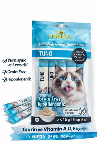 Nobilus Ton Balıklı Etli Kedi Krema Ödül Maması 5 x 15 gr ürün görseli 1