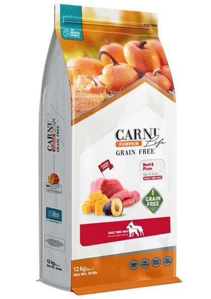 Carni Life Tahılsız Sığır Etli Ve Erikli Orta Ve Büyük Irk Yetişkin Köpek Maması 12 Kg ürün görseli 1