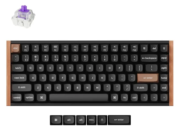 KEYCHRON K2 HE Ingilizce Special Edition Siyah RGB Manyetik Switch 2.4 GHz Kablosuz Ahşap Kenarlı İngilizce(K2H-F1)  Klavye ürün görseli 1