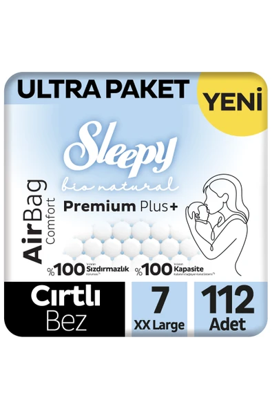Sleepy Bio Natural Premium Plus Airbag Comfort Ultra Paket Bebek Bezi 7 Numara Xxlarge 112 Adet ürün görseli 1