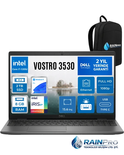 Vostro 3530 Intel Core İ7-1355U 8 GB 2 TB SSD Fhd 15.6'' İntel İris XE Graphics Windows 11 Pro Dizüstü Bilgisayar N1601PVNB3530RNP03 ürün görseli 1