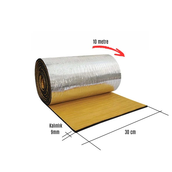 Kauçuk Bant Oto Ses Yalıtımı 9mm Alüminyum Folyolu 30 Cm X 10 Metre ürün görseli 1