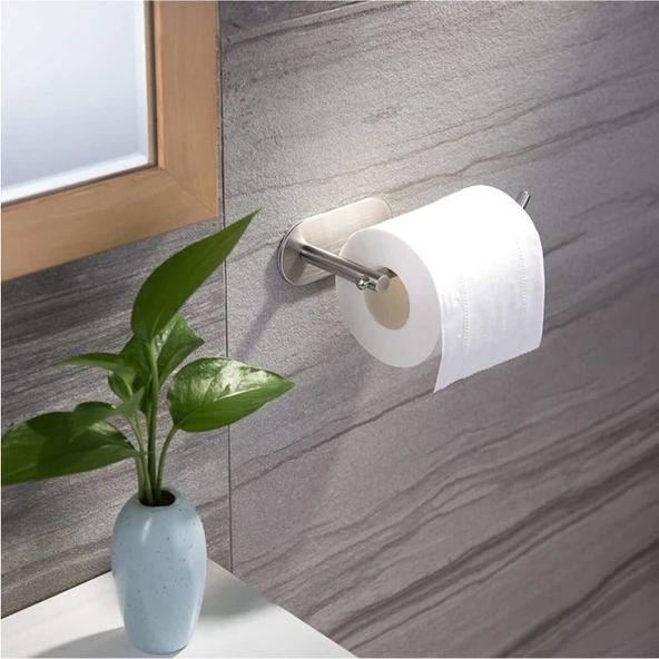 Zift Unique Paslanmaz Çelik Tuvalet Kağıtlığı Yapışkanlı Sistem Modern Tasarım İnox Renk ürün görseli 1