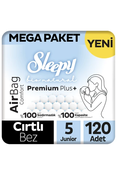 Sleepy Bio Natural Premium Plus Airbag Comfort Mega Paket Bebek Bezi 5 Numara Junior 120 Adet ürün görseli 1
