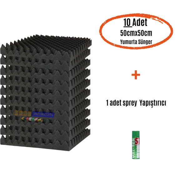 Akustik Yumurta Sünger 60dns Yanmaz 50cmx50cm 40mm (10adet + 1 Sprey Yapıştırıcı) ürün görseli 1
