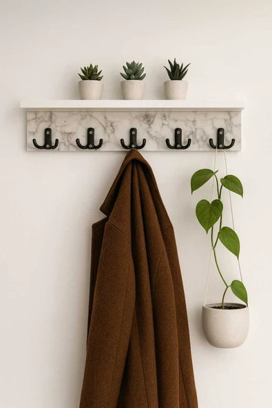 SHOOVVEL Pablo Portmanto Duvar Askılığı – MDF 70 cm Beyaz mermer ürün görseli 1