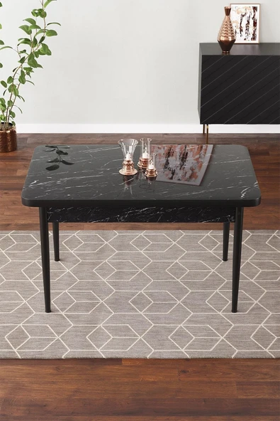 SHOOVVEL Vera 70x110 Mdf Siyah Mermer Ahşap Ayaklı Sabit Üst Kalite Mutfak Masası, Yemek Masası, Salon Masası Siyah ürün görseli 1