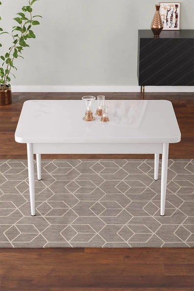 SHOOVVEL Vera 70x110 Mdf Beyaz Masa Metal Ayaklı Sabit Üst Kalite Mutfak Masası, Salon Masası,Yemek Masası BEYAZ Beyaz ürün görseli 1