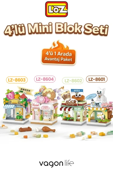 Loz Micro Block 4'lü Dükkan Seti 4 Farklı Model Dekoratif Oyuncak Yapım Seti Yapı Blok Seti ürün görseli 1