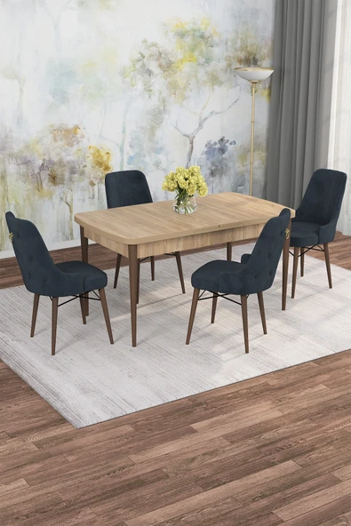 SHOOVVEL Mona Meşe 80x132 Açılabilir Mdf Masa Yemek Odası Takımı, Mutfak Takımı 4 Adet Sandalye Meşe Masa - 4 Antrasit - Ceviz Ayak ürün görseli 1