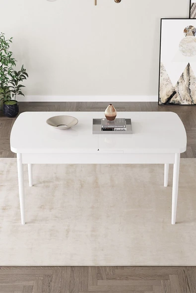 SHOOVVEL Lamina Beyaz Renk MDF 80X132 Ahşap Ayaklı Açılır Üst Kalite Mutfak Masası,Yemek Masası,Salon Masası Beyaz Renk ürün görseli 1