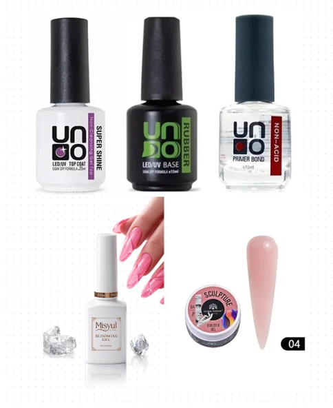 Kalıcı Oje Set 1 ( Top + Base Coat + Primer 12ml) + Blooming Jel 15ml + Hamur Jeli 15ml Nude ürün görseli 1