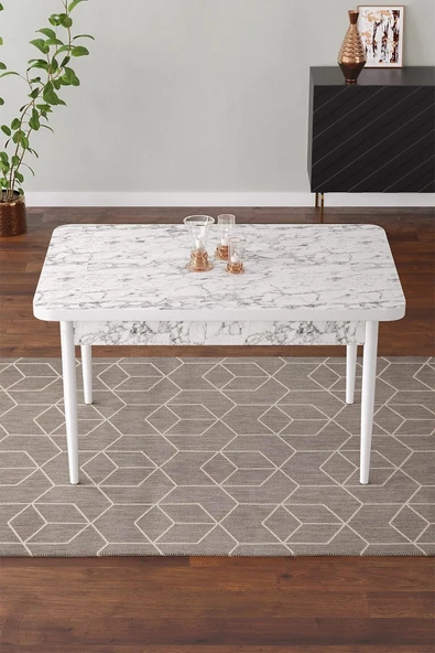 SHOOVVEL Vera 70x110 Mdf Beyaz Mermer Metal Ayaklı Sabit Üst Kalite Mutfak Masası, Yemek Masası, Salon Masası Çok Renkli ürün görseli 1