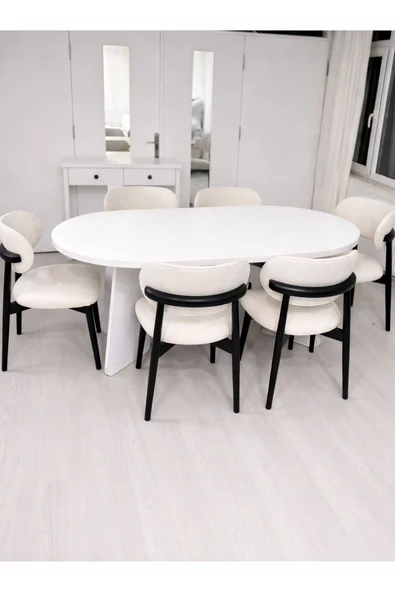 SHOOVVEL EVA Bohem Beyaz Oval Yemek Masası – İskandinav Modern Tasarım 90x160 cm (SADECE MASA) Beyaz ürün görseli 1
