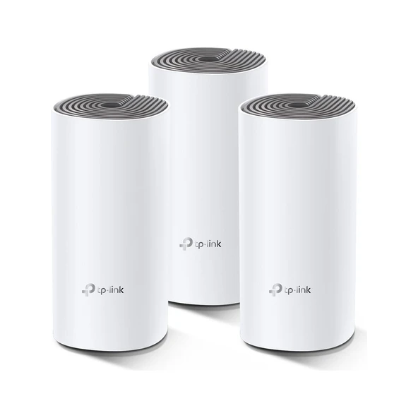 Deco E4 3-Pack Wi-Fi 5 Mesh Sistemi AC1200 Mbps Hız  Fiber Uyumlu  Çift Bant 100 Mbps Port  100 Cihaz Desteği  370 m2 Kapsama  WPA3  Mobil Uygulama ile Kolay Kurulum ürün görseli 1