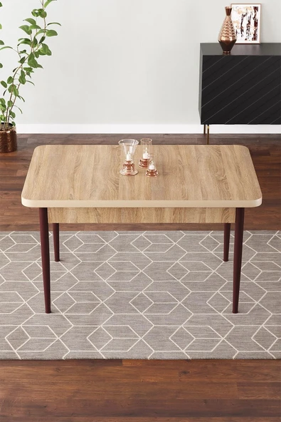 SHOOVVEL Vera 70x110 Mdf Meşe Metal Ayaklı Sabit Üst Kalite Mutfak Masası, Yemek Masası, Salon Masası Turuncu ürün görseli 1