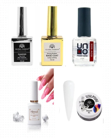 Kalıcı Oje Set 2( Top+ Base Coat 15ml +Primer 12ml) +Blooming Jel 15ml + Hamur Jeli 15ml Milky White ürün görseli 1