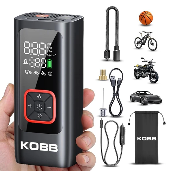 KOBB KB426 12V / Şarjlı Li-ion 150 PSI Dijital Göstergeli Akıllı Lastik Şişirme Pompası+ Powerbank + SOS + Led Lamba ürün görseli 1