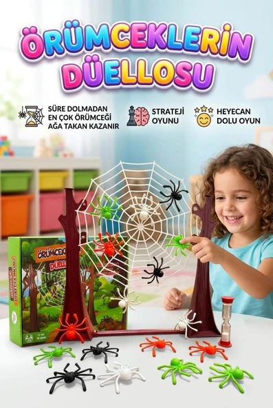 Örümceklerin Düellosu! 20 Parçalı Kum Saatli Eğlenceli ve Stratejik Aile Kutu Oyunu ürün görseli 1