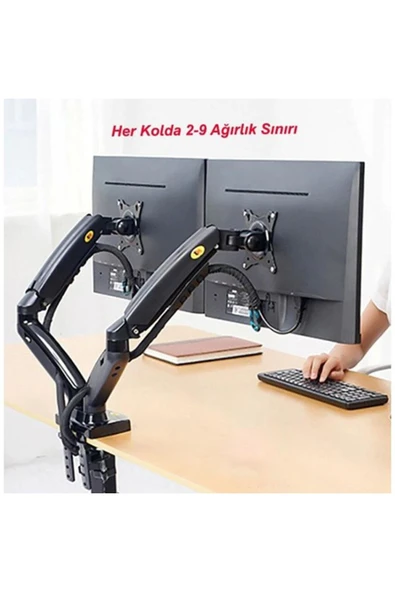 North Bayou Nb F160 Çift Kol Amortisörlü Monitör Tutucu 17-30" Lcd Led Monitör Tutucu-siyah ürün görseli 1