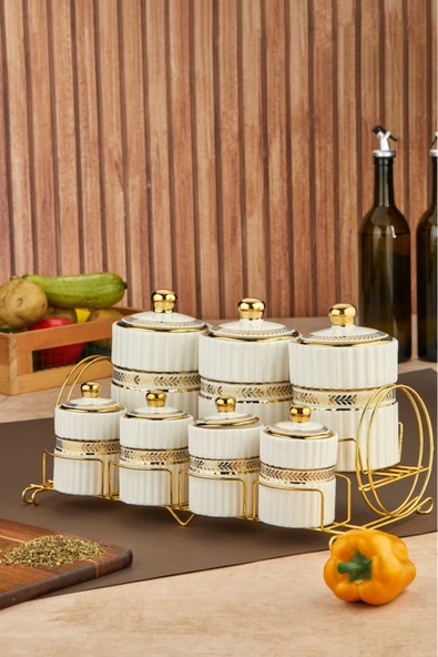 Cooker Marvella 7'li Standlı Porselen Baharatlık Seti CKR3780 ürün görseli 1