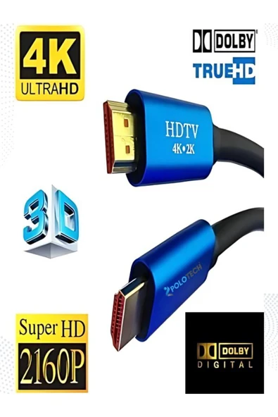 POLOTECH 1.5 METRE 4K ULTRA HD 2.0V ALÜMİNYUM BAŞLIK ALTIN UÇLU HDMİ KABLO ürün görseli 1
