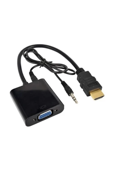 HDMI To Vga Dönüştürücü Ses Kablosu Siyah ürün görseli 1