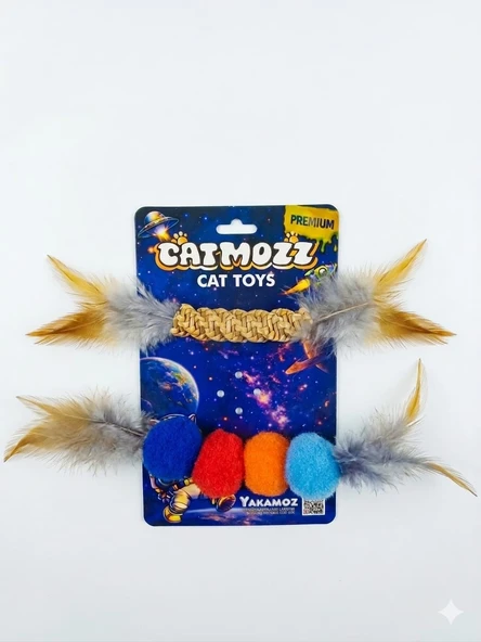 CatMozz Premium Doğal Örgülü&Dörtlü Ponpon Oyuncak ürün görseli 1