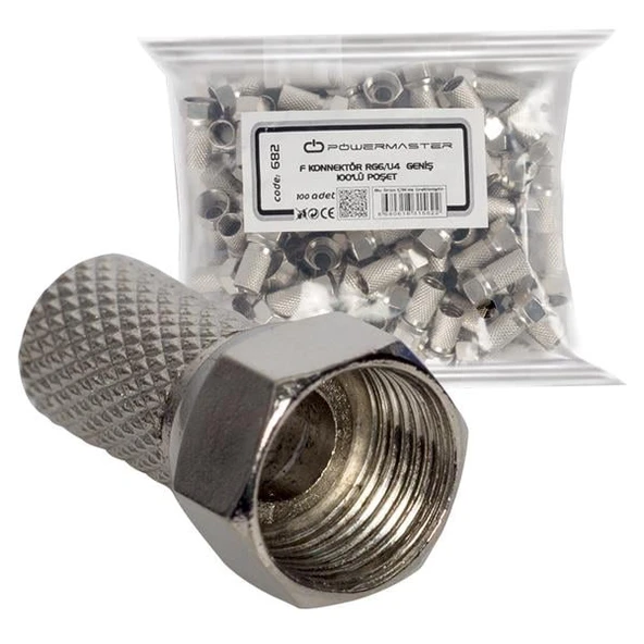 Powermaster PM-682 RG6-U4 18 Mm Geniş F Konnektör (100 Adet) ürün görseli 1