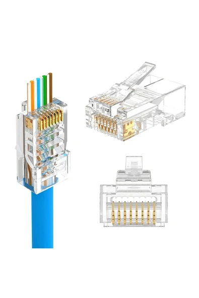 100 Adet Yeni Nesil Jak Cat5/cat6 Rj45 Konnektör 100 Lü Paket Cat6 Ez Plug Ethernet Jak Network 8p8c ürün görseli 1