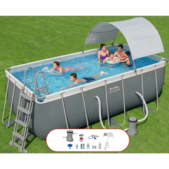 Bestway Gölgelikli Prefabrik Dikdörtgen Havuz Seti 412 cm x 201 cm x 122 cm 56456 BW594 ürün görseli 1