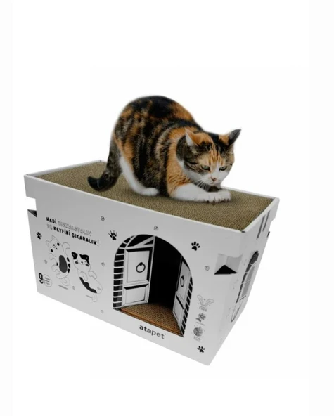 Karton Kedi Tırmalama ve Dinlenme Evi - Eğlenceli ve Konforlu Kedi Yuvası ürün görseli 1