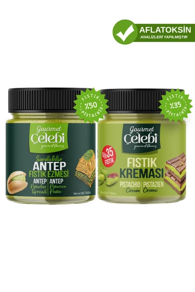 Gourmet Çelebi Antep Fıstık Ezmesi & Antep Fıstık Kreması –2'li Avantaj Paketi (200 GR x 2) ürün görseli 1