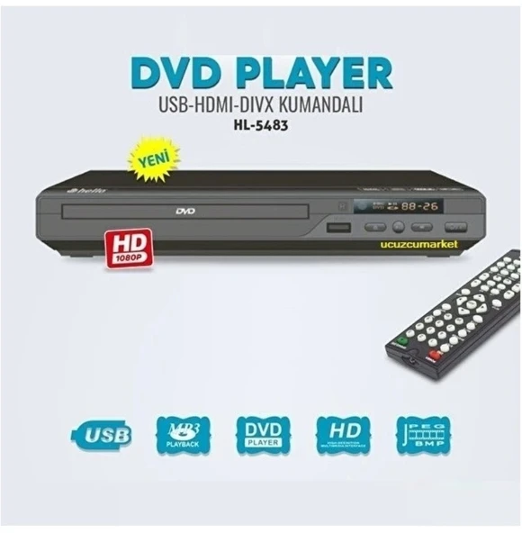 Dvd Player Usb-hdmı Kumandalı Hd Dvd/dıvx Player ürün görseli 1