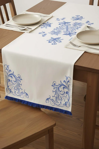 Elysian Blue Keten Runner 45x140 cm - Resim 4