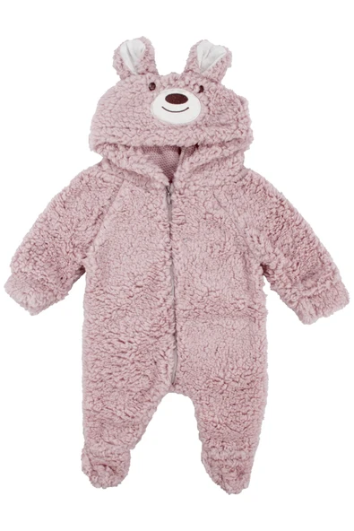 Unisex Pembe Ayı Nakışlı Kapşonlu Peluş Tulum ürün görseli 1