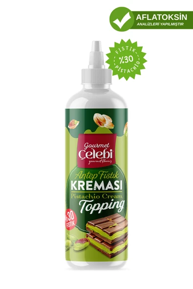 Gourmet Çelebi Antep Fıstık Kreması Topping 800 Gr - %30 Gerçek Antep Fıstıklı Waffle & Krep & Pankek Tatlı Sosu ürün görseli 1