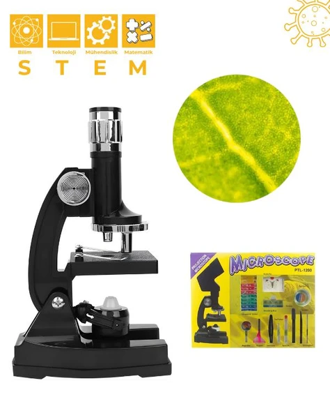 Temel Projeksiyonlu Mikroskop Seti 1200x Büyütme ve Hazır Preparatlı Bilim Kiti PTL1200 ürün görseli 1